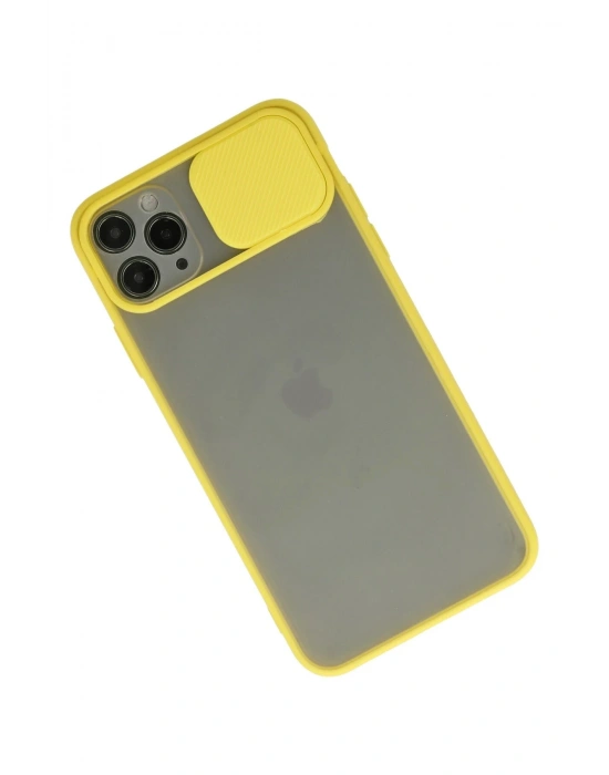 Newface iPhone 11 Pro Kılıf Palm Buzlu Kamera Sürgülü Silikon - Sarı