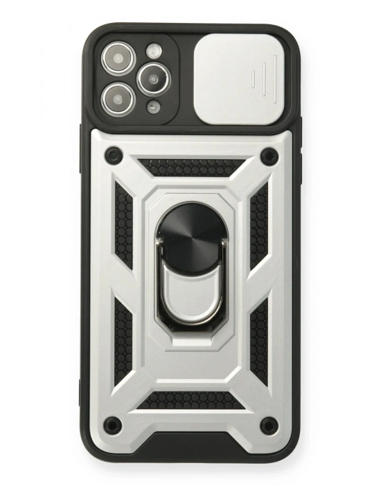 Newface iPhone 11 Pro Kılıf Pars Lens Yüzüklü Silikon - Gümüş