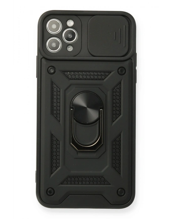 Newface iPhone 11 Pro Kılıf Pars Lens Yüzüklü Silikon - Siyah