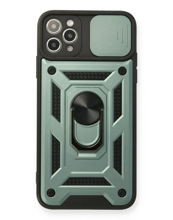 Newface iPhone 11 Pro Kılıf Pars Lens Yüzüklü Silikon - Yeşil