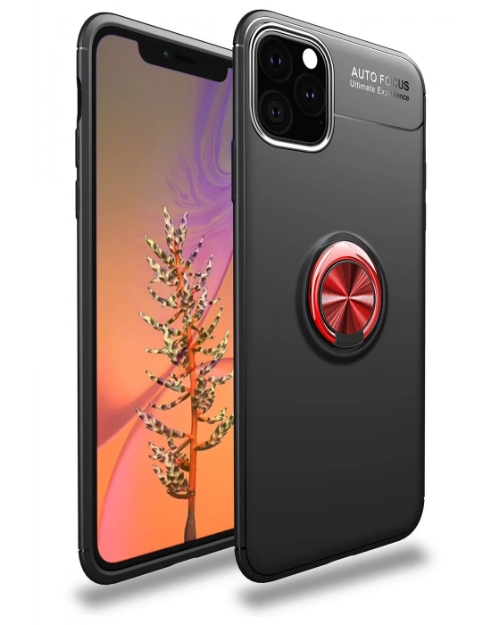 Newface iPhone 11 Pro Kılıf Range Yüzüklü Silikon - Siyah-Kırmızı