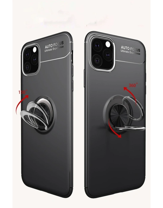 Newface iPhone 11 Pro Kılıf Range Yüzüklü Silikon - Siyah-Mavi