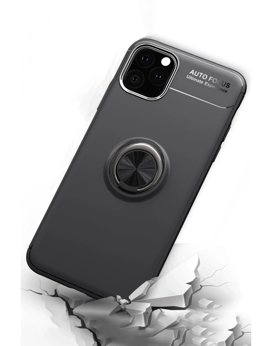 Newface iPhone 11 Pro Kılıf Range Yüzüklü Silikon - Siyah-Mavi