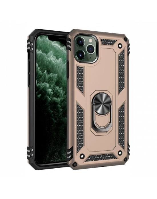 Newface iPhone 11 Pro Kılıf Sofya Yüzüklü Silikon Kapak - Gold