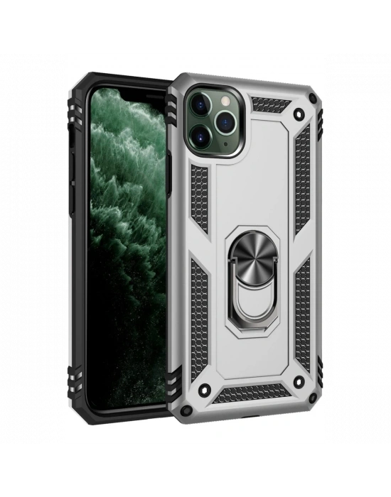 Newface iPhone 11 Pro Kılıf Sofya Yüzüklü Silikon Kapak - Gümüş