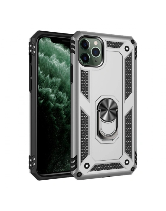 Newface iPhone 11 Pro Kılıf Sofya Yüzüklü Silikon Kapak - Gümüş