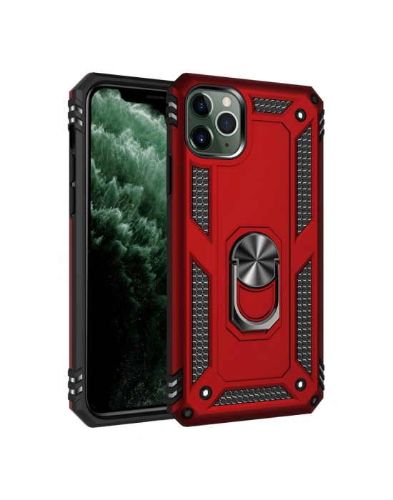 Newface iPhone 11 Pro Kılıf Sofya Yüzüklü Silikon Kapak - Kırmızı