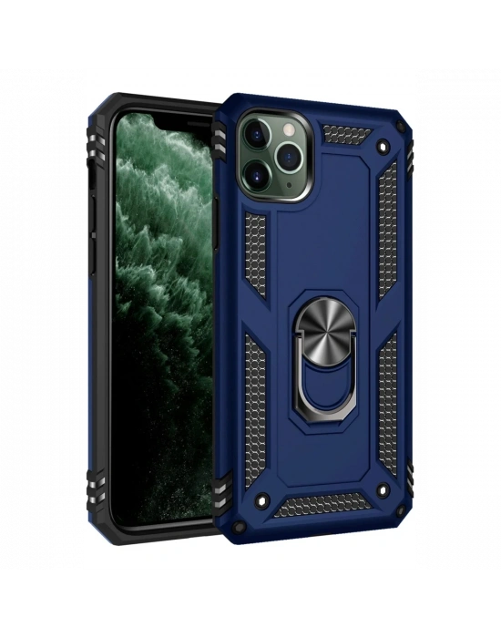 Newface iPhone 11 Pro Kılıf Sofya Yüzüklü Silikon Kapak - Lacivert