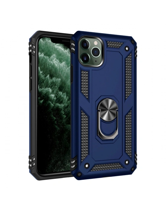 Newface iPhone 11 Pro Kılıf Sofya Yüzüklü Silikon Kapak - Lacivert