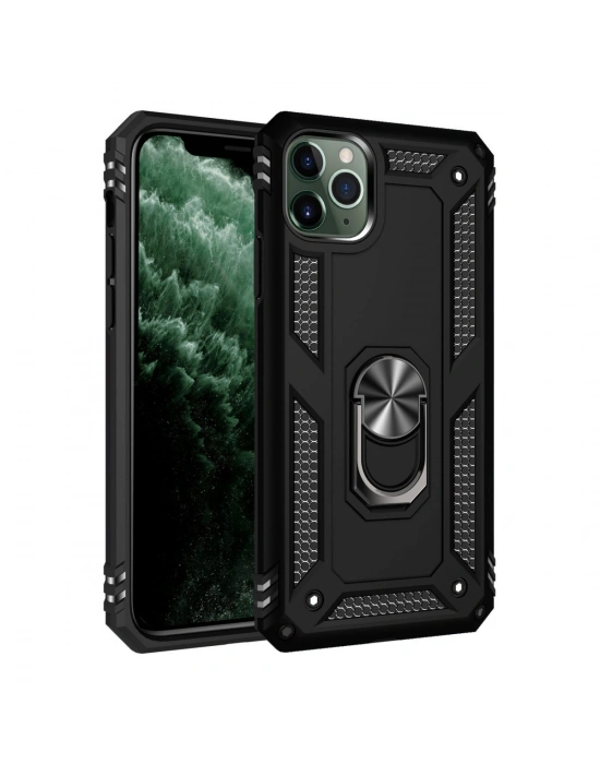 Newface iPhone 11 Pro Kılıf Sofya Yüzüklü Silikon Kapak - Siyah