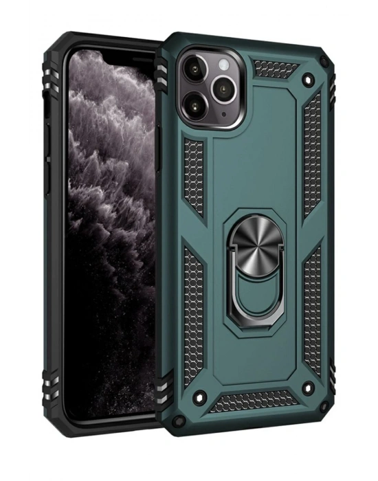 Newface iPhone 11 Pro Kılıf Sofya Yüzüklü Silikon Kapak - Yeşil