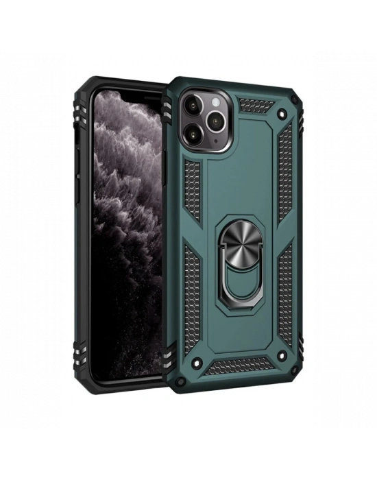 Newface iPhone 11 Pro Kılıf Sofya Yüzüklü Silikon Kapak - Yeşil