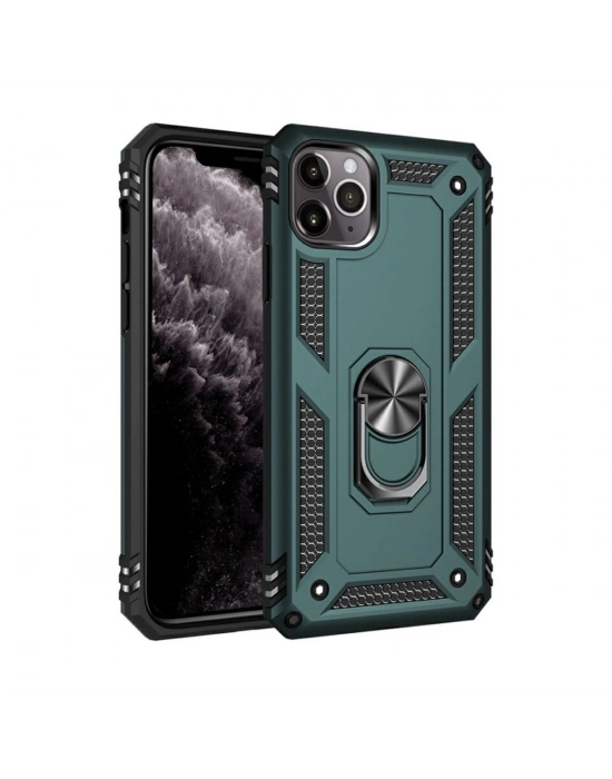 Newface iPhone 11 Pro Kılıf Sofya Yüzüklü Silikon Kapak - Yeşil