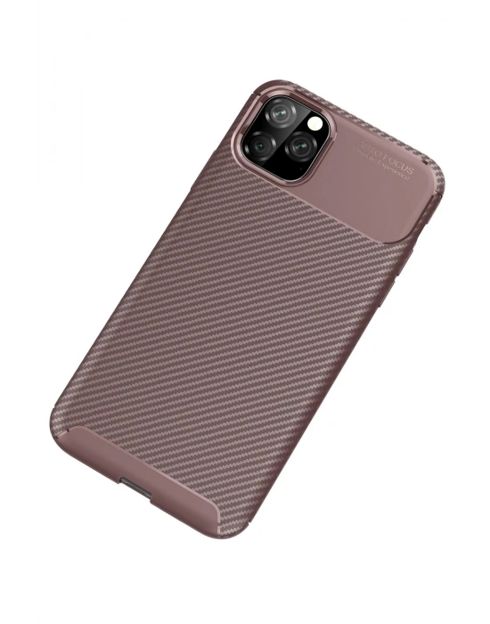 Newface iPhone 11 Pro Max Kılıf Auto Focus Karbon Kapak - Kahverengi
