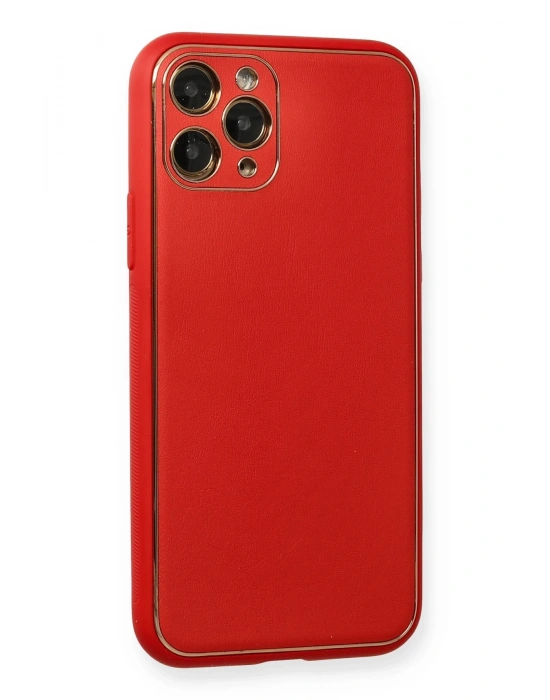 Newface iPhone 11 Pro Max Kılıf Coco Deri Silikon Kapak - Kırmızı