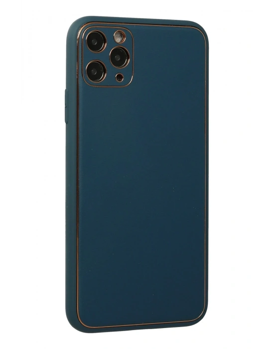 Newface iPhone 11 Pro Max Kılıf Coco Deri Silikon Kapak - Mavi