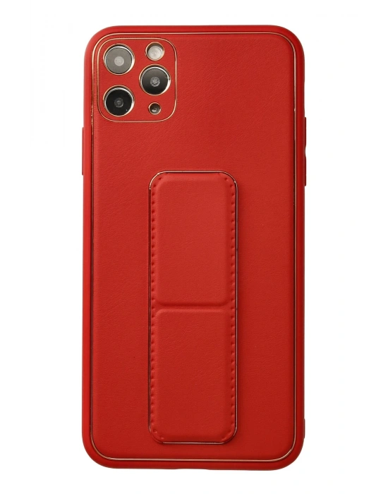 Newface iPhone 11 Pro Max Kılıf Coco Deri Standlı Kapak - Kırmızı