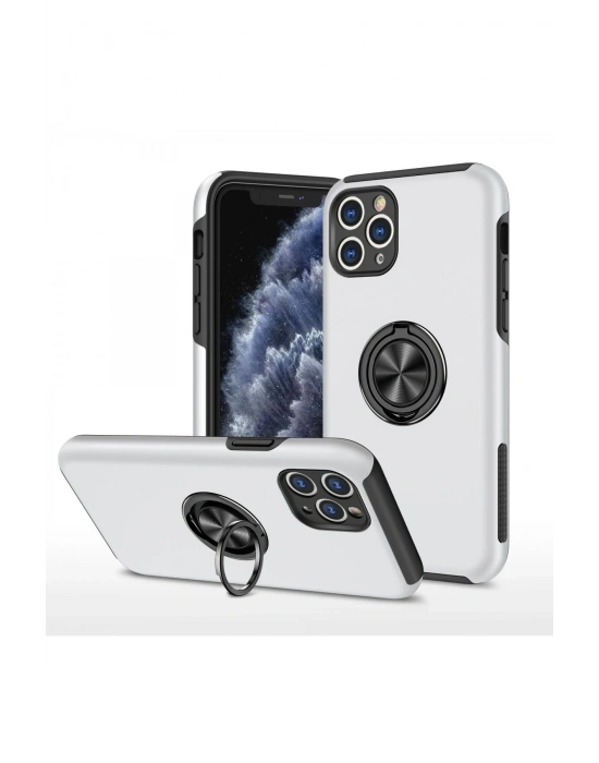 Newface iPhone 11 Pro Max Kılıf Elit Yüzüklü Kapak - Gümüş