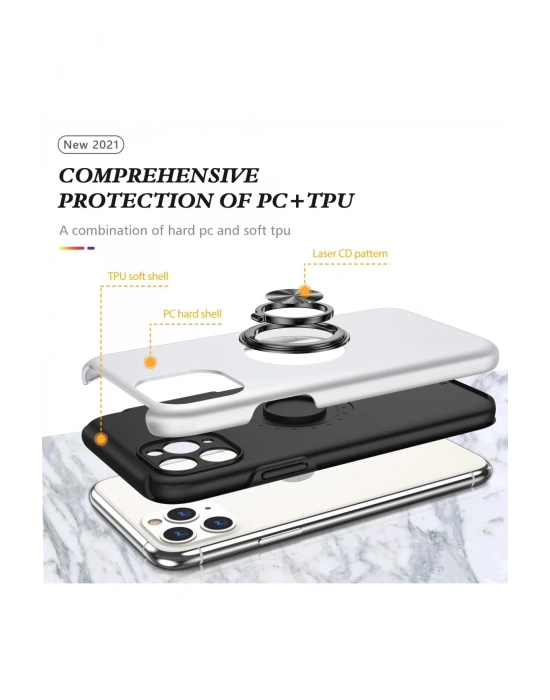 Newface iPhone 11 Pro Max Kılıf Elit Yüzüklü Kapak - Gümüş
