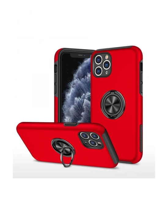 Newface iPhone 11 Pro Max Kılıf Elit Yüzüklü Kapak - Kırmızı