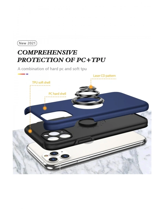 Newface iPhone 11 Pro Max Kılıf Elit Yüzüklü Kapak - Lacivert