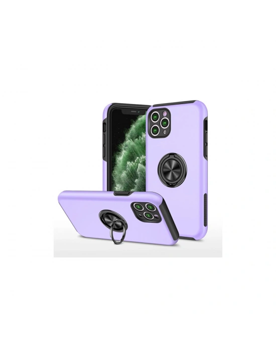 Newface iPhone 11 Pro Max Kılıf Elit Yüzüklü Kapak - Mor