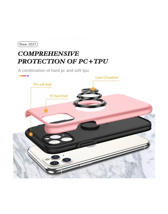 Newface iPhone 11 Pro Max Kılıf Elit Yüzüklü Kapak - Pembe