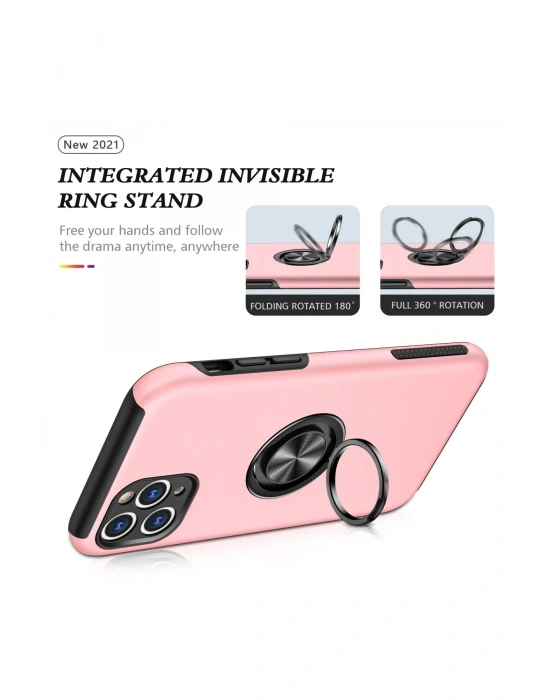 Newface iPhone 11 Pro Max Kılıf Elit Yüzüklü Kapak - Pembe
