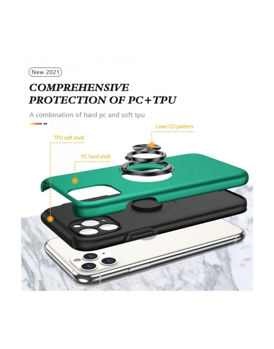 Newface iPhone 11 Pro Max Kılıf Elit Yüzüklü Kapak - Yeşil