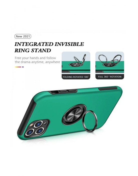 Newface iPhone 11 Pro Max Kılıf Elit Yüzüklü Kapak - Yeşil