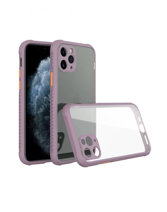 Newface iPhone 11 Pro Max Kılıf Miami Şeffaf Silikon - Açık Mor