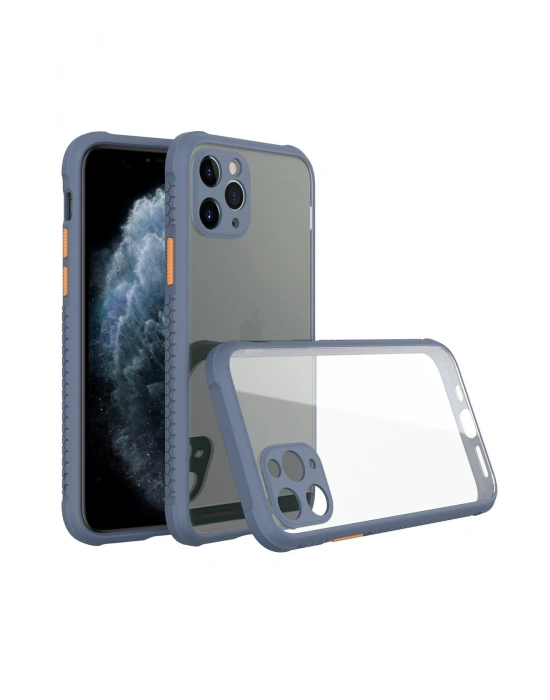 Newface iPhone 11 Pro Max Kılıf Miami Şeffaf Silikon - Gri