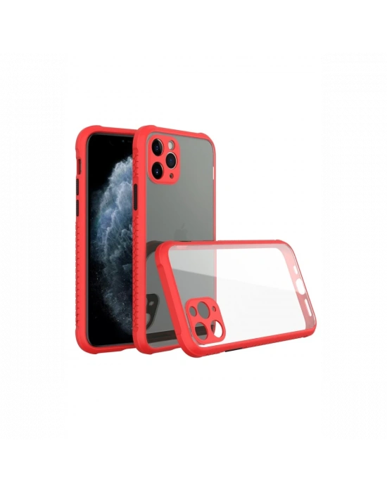 Newface iPhone 11 Pro Max Kılıf Miami Şeffaf Silikon - Kırmızı