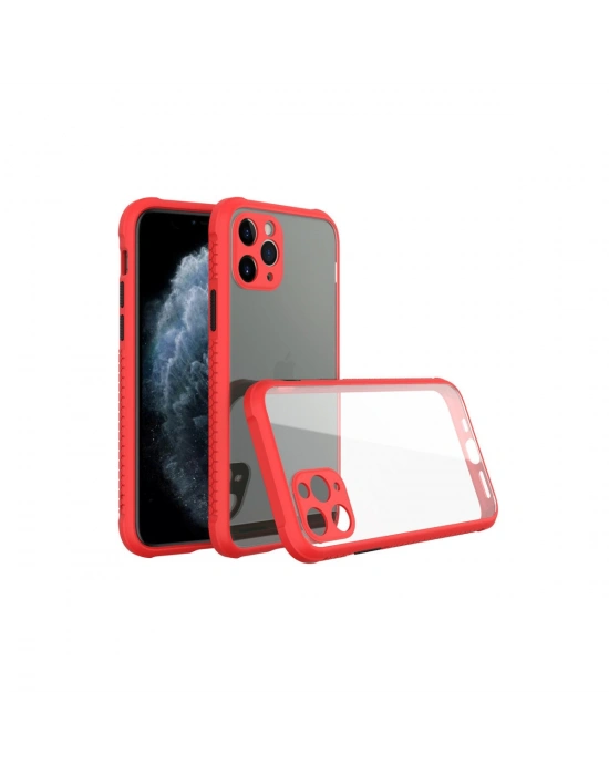 Newface iPhone 11 Pro Max Kılıf Miami Şeffaf Silikon - Kırmızı