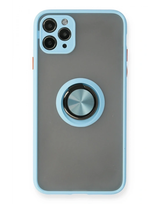 Newface iPhone 11 Pro Max Kılıf Montreal Yüzüklü Silikon Kapak - Buz Mavi