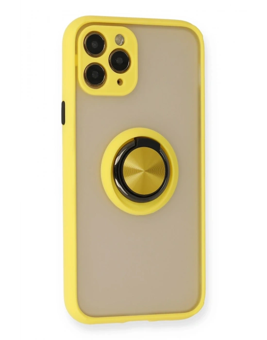 Newface iPhone 11 Pro Max Kılıf Montreal Yüzüklü Silikon Kapak - Sarı