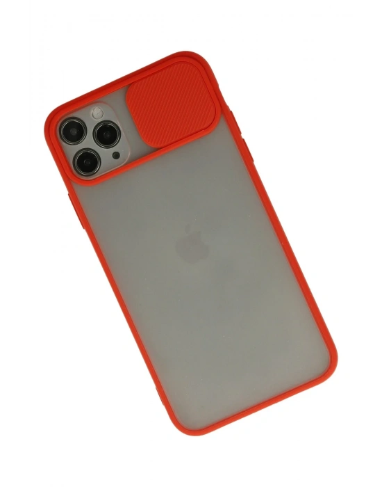 Newface iPhone 11 Pro Max Kılıf Palm Buzlu Kamera Sürgülü Silikon - Kırmızı