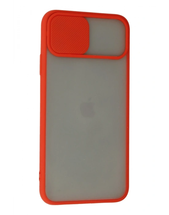 Newface iPhone 11 Pro Max Kılıf Palm Buzlu Kamera Sürgülü Silikon - Kırmızı