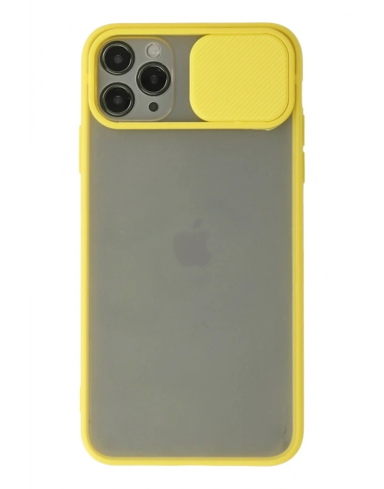 Newface iPhone 11 Pro Max Kılıf Palm Buzlu Kamera Sürgülü Silikon - Sarı