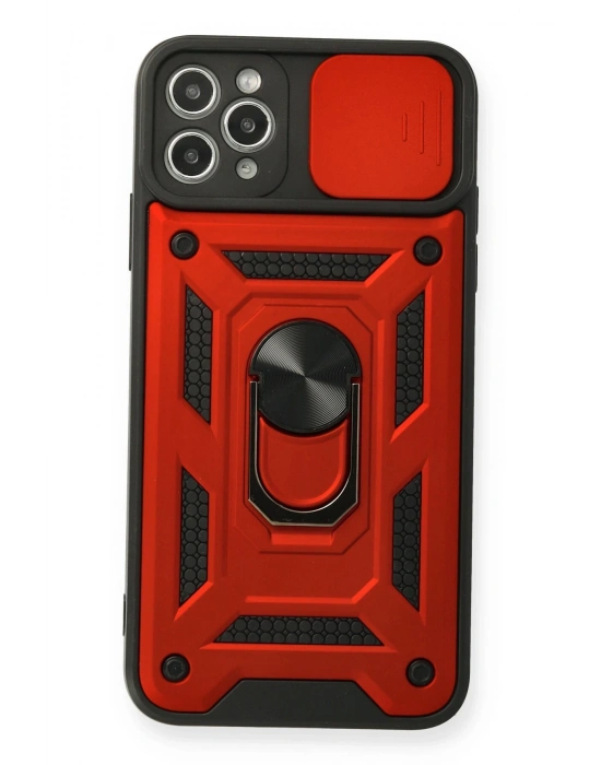 Newface iPhone 11 Pro Max Kılıf Pars Lens Yüzüklü Silikon - Kırmızı