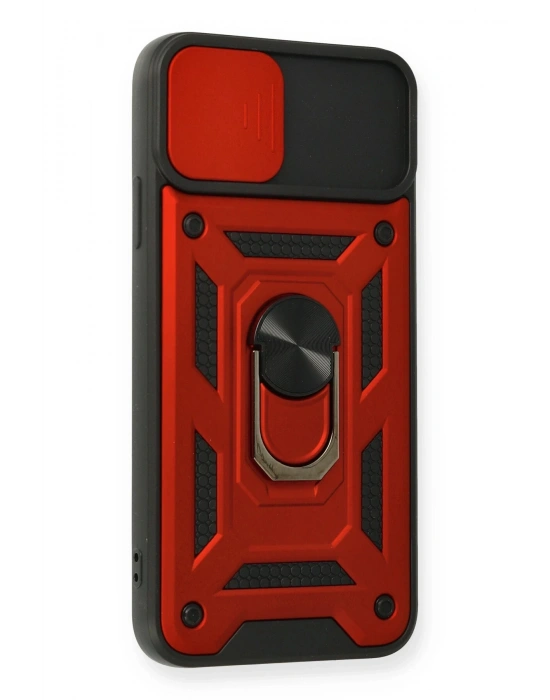 Newface iPhone 11 Pro Max Kılıf Pars Lens Yüzüklü Silikon - Kırmızı