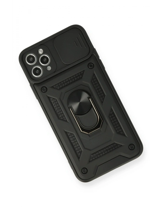 Newface iPhone 11 Pro Max Kılıf Pars Lens Yüzüklü Silikon - Siyah