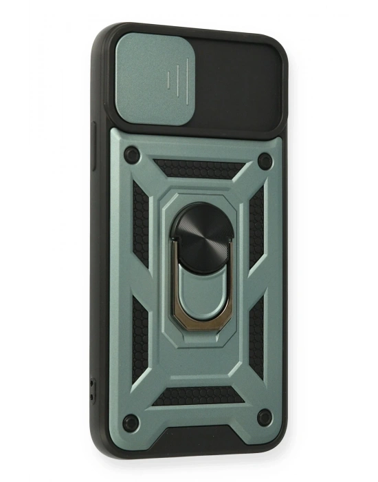 Newface iPhone 11 Pro Max Kılıf Pars Lens Yüzüklü Silikon - Yeşil