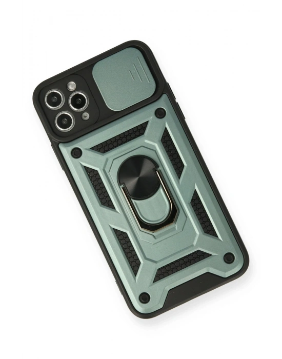 Newface iPhone 11 Pro Max Kılıf Pars Lens Yüzüklü Silikon - Yeşil