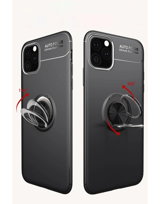 Newface iPhone 11 Pro Max Kılıf Range Yüzüklü Silikon - Siyah