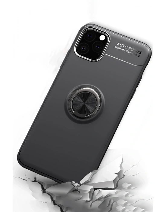 Newface iPhone 11 Pro Max Kılıf Range Yüzüklü Silikon - Siyah-Kırmızı