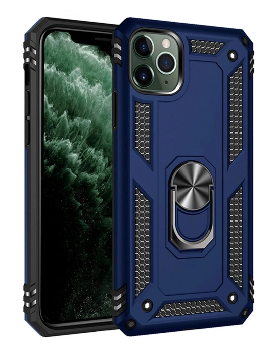 Newface iPhone 11 Pro Max Kılıf Sofya Yüzüklü Silikon Kapak - Lacivert