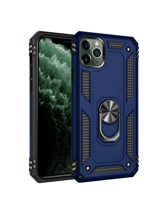 Newface iPhone 11 Pro Max Kılıf Sofya Yüzüklü Silikon Kapak - Lacivert