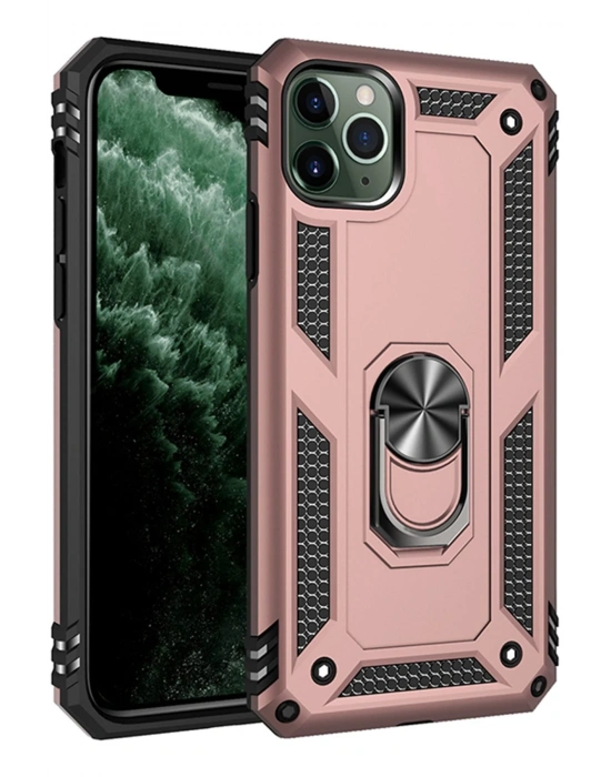 Newface iPhone 11 Pro Max Kılıf Sofya Yüzüklü Silikon Kapak - Rose