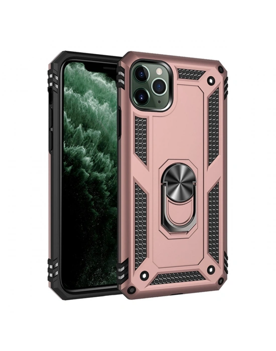 Newface iPhone 11 Pro Max Kılıf Sofya Yüzüklü Silikon Kapak - Rose